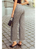 Leopard Frayed Edge Wide Leg High Waist Jeans